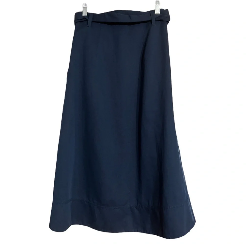 Club Monaco Navy Blue Belted A Line Midi Skirt Sz 00 NWT